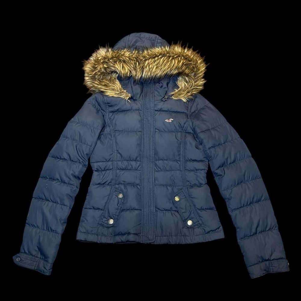 Hollister Navy Faux-Fur Trim Puffer Jacket